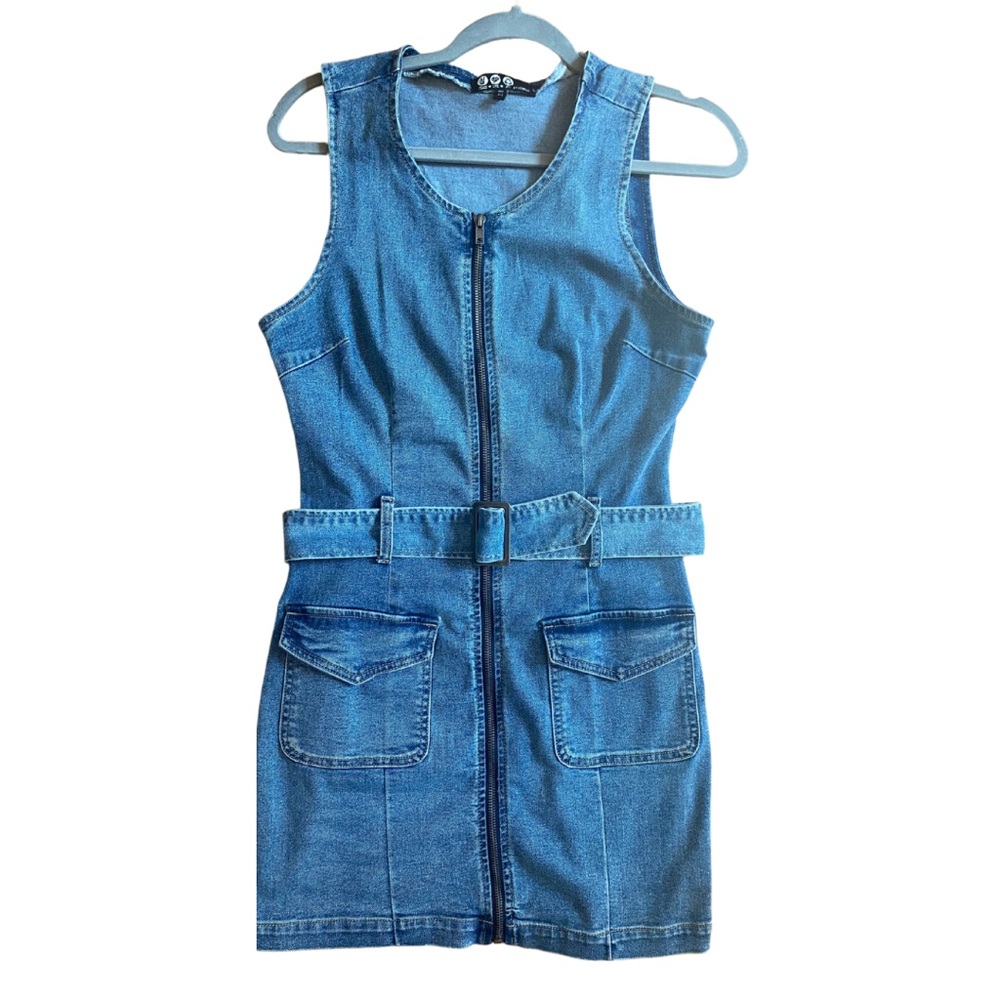 Denim jumper dress with belt size m